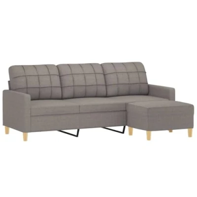 Image de vidaXL Canapé à 3 places avec repose pieds Taupe 180 cm Tissu3201199