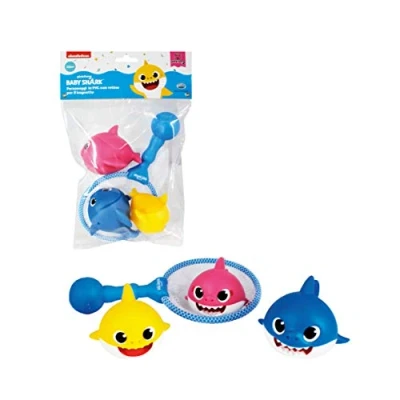 Afbeelding van Baby Shark 4 delige set badspeeltjes met schepnet