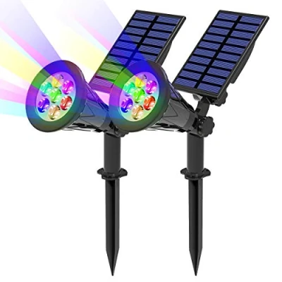 Afbeelding van T SUN 7 ledlampen op zonne energie, 2 stuks, zonnelamp, met kleuren, voor buiten, draadloos, IP65, tuinlamp 180 graden, verstelbaar, zonnelamp tuin, binnenplaats, pad