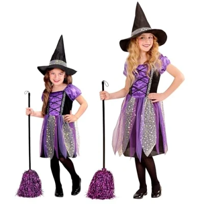 Afbeelding van Widmann Heks &amp; Spider Lady Voodoo Duistere Religie Kostuum Klassieke Kleine Paars Meisje Maat 104 Carnavalskleding Verkleedkleding
