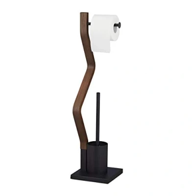 Afbeelding van Relaxdays toiletbutler staand toiletrolhouder borstelhouder wc rolhouder bruin