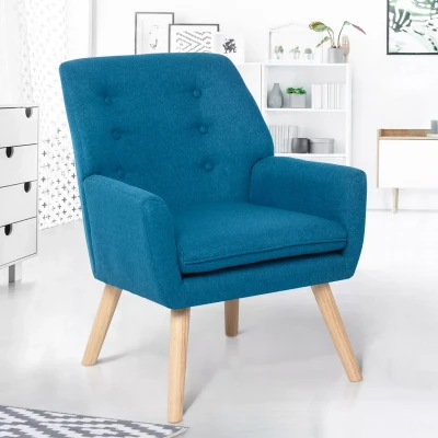 Image de Fauteuil scandinave NAT en tissu bleu canard