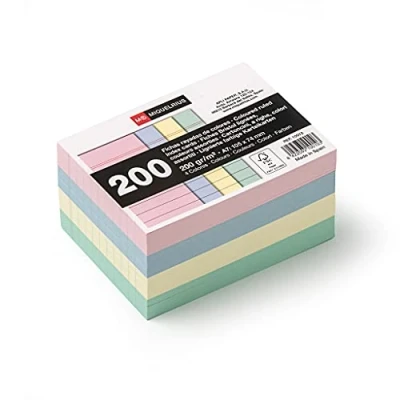 Afbeelding van Miquelrius Flashcards, studiekaarten, 200 notitiekaarten, horizontale strepen, DIN A7 (74 x 105 mm), offsetkarton g/m², pastelkleuren