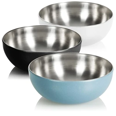 Afbeelding van com four® 3 x mengkom van roestvrij staal, multifunctionele keukenkom voor snacks of salades, metalen kom met buitencoating, ca. l (3 stuks, Ø 24 cm, kleuren)