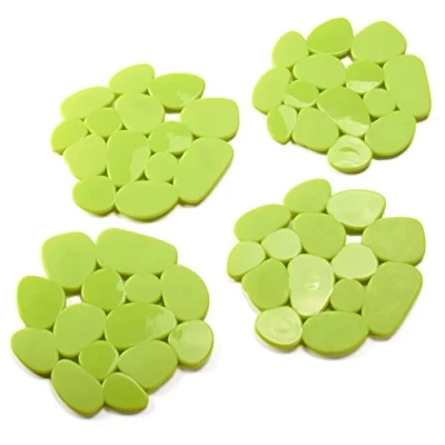 Afbeelding van MSV Set van 4 antislipmatten voor douche of badkuip, pvc, kiezelstenen, 12 x 13 cm, anijsgroen