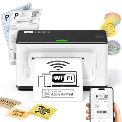 Afbeelding van MUNBYN AirPrint Wi Fi labelprinter, 4 x 6 verzendetiketten, thermische printer, voor Amazon Shopify Ebay DHL DPD Hermes UPS FedEx GLS, ITPP941AP, wit