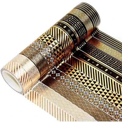 Afbeelding van YUBX Washi tape 10 rollen decoratief papier goud zwart masking voor scrapbooking knutselen (zwart 10)
