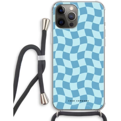 Afbeelding van Case Company® hoesje met Koord geschikt voor iPhone 12 Pro Grid Blauw Telefoonhoesje Zwart Extra Bescherming aan alle Kanten en Over de Schermrand