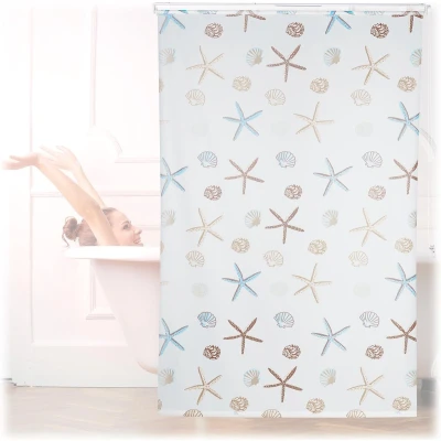 Afbeelding van Relaxdays doucherolgordijn Ocean douchegordijn met rolsysteem schelpen design 140x240cm