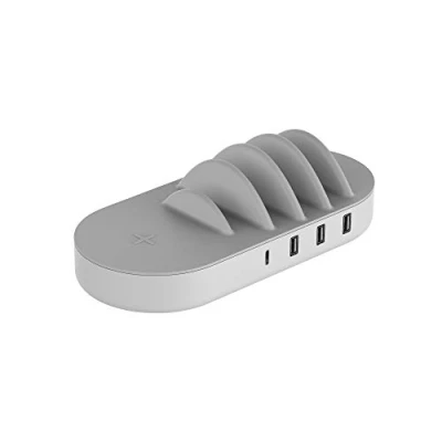 Afbeelding van Xlayer Wireless Charger Family QI gecertificeerd oplaadstation 3 x USB, 1 USB C, draadloos opladen max. 50W wit, grijs