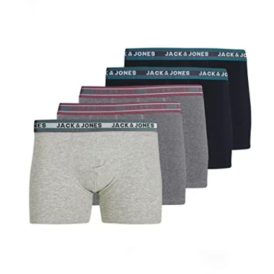 Afbeelding van JACK &amp; JONES Jacoliver Trunks Boxershorts voor heren, 5 stuks, stuks (2 x zwart, 2 donkergrijs, 1 lichtgrijs mengsel)