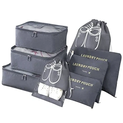 Afbeelding van Vicloon Reisorganizer, 8 stuks bagage organizer voor reizen, verschillende maten, waterdicht, reistassen, grijs