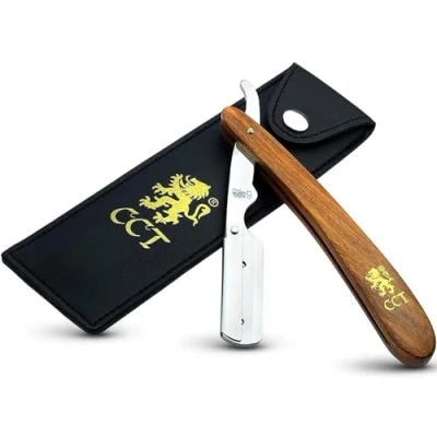 Afbeelding van Het Cambridge Cutthroat® Open Scheermes voor Mannen met 10 mesjes Missanda hardhout &amp; Roestvrij staal professioneel Scheermes, Premium een Enkel mes Snor Baard Trimmer, Leren Reisetui Inbegrepen