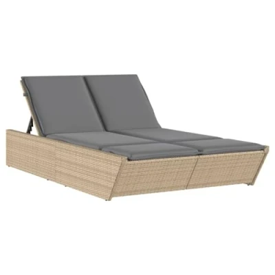 Afbeelding van Ligbed 2 persoons met kussens poly rattan beige