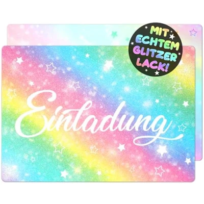 Afbeelding van Glitteruitbreidingskaarten voor kinderfeestjes en verjaardagen kaarten in regenbogen kleurrijke sterrenbeelden zijn de inzet meisjes, jongens kinderen kinderfeesten