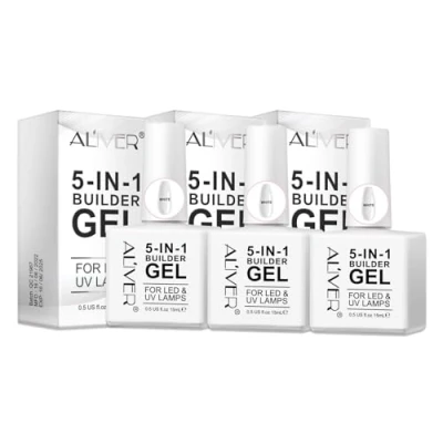 Afbeelding van P Beauty Lot de 3 gels construction d&#039;ongles, 5 en 1, renforcement et extension, pour ongles, gel UV, LED, couche base, vernis à design Nail Art, allongement durables,