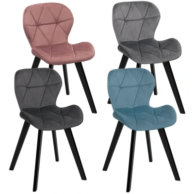 Afbeelding van Set van 4 ROBINE pastel fluwelen mix stoelen in blauw, lichtgrijs, donkergrijs en roze