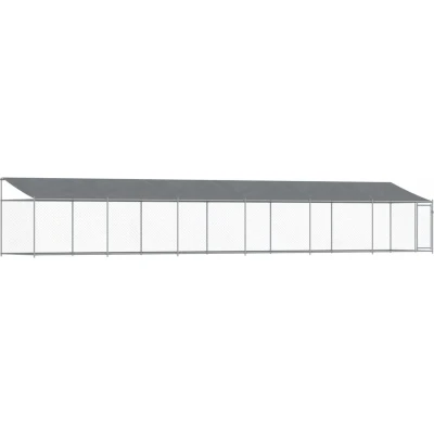 Afbeelding van vidaXL Hondenhok met dak en deur 12x2x2 m gegalvaniseerd staal grijs