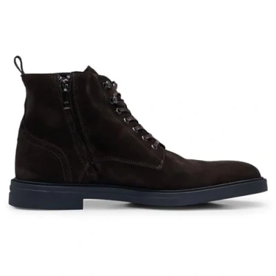 Afbeelding van BOSS Calev Veterboots, Heren, Maat: 42, Dark brown Veloursleer