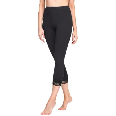 Afbeelding van Merry Style MS MS10 290 LE Dames Capri Leggings Sport Vrijetijdsbroek 3/4 Lengte met Kant Viscose Sporbroek Yogabroek Zwart 4XL