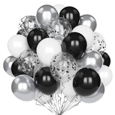 Afbeelding van ballonnen zilver wit zwart 60 stuks 30 cm mat metallic feestballonnen met confetti voor verjaardag bruiloft babyshower decoratie