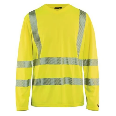 Image de T shirt manches longues haute visibilité col en V anti UV jaune