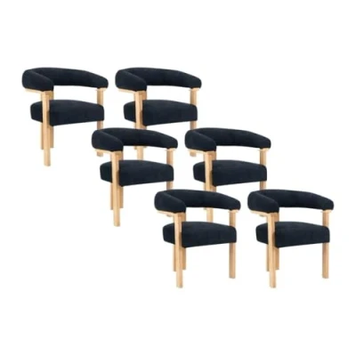 Afbeelding van Pascal MORABITO Set van 6 stoelen met armleuningen boucléstof en heveahout Zwart naturel LIVELIA L 64 cm x H 78 D 60