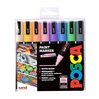 Afbeelding van POSCA PC 5M 8 stuks permanente markers met medium ronde punt voor het knutselen op hout, metaal, papier, canvas, karton, glas, stof, keramiek, steenkiezelstenen, porselein, kleuren