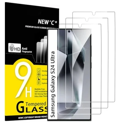 Afbeelding van NEW&#039;C 3 stuks displaybeschermfolie van gehard glas voor Samsung Galaxy S24 Ultra, krasbestendig, luchtbelvrij, extreem sterk
