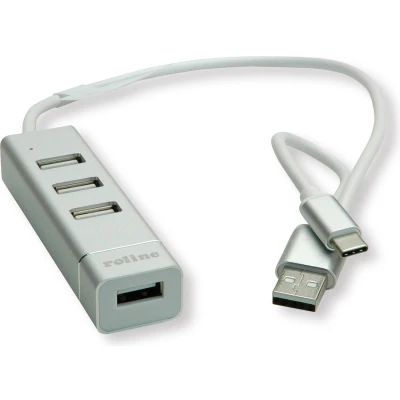 Afbeelding van ROLINE USB 2.0 notebook hub, 4 poorten, type A+C aansluitkabel