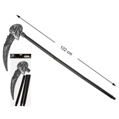 Afbeelding van Zwarte zeis van magere Hein plastic 122 cm Halloween verkleed accessoires wapens