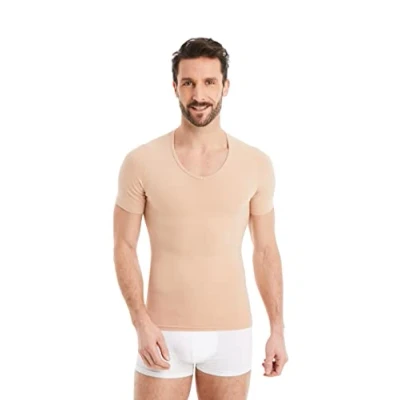 Afbeelding van FINN Corrigerend compressieshirt voor heren met buikcontrole Katoenen onderhemd korte mouwen Body Shaper een plattere buik, Huidkleur.