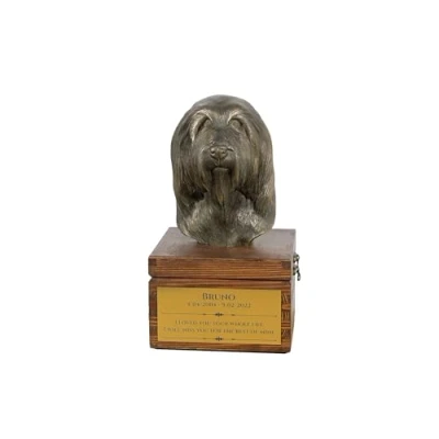 Afbeelding van Urn hond voor hondenas met beeldje van Bearded Collie, Highland Collie of Mountain