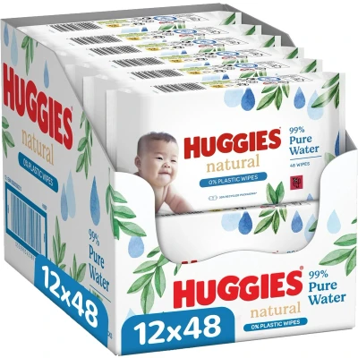 Afbeelding van 12x Huggies Billendoekjes Natural 0% plastic 12x48=576 doekjes