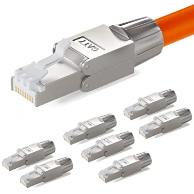 Afbeelding van hb digital Set van 8 RJ 45 NS 7 netwerkstekkers naar snijaansluiting (LSA) Vergulde contacten Gigabit LAN Gereedschapsloze connector Voor patchkabel CAT8 CAT7 CAT6a DSL Internet STP