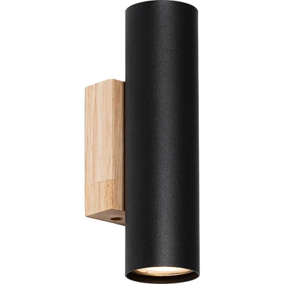 Afbeelding van QAZQA Moderne wandlamp zwart met hout 2 lichts Jeana