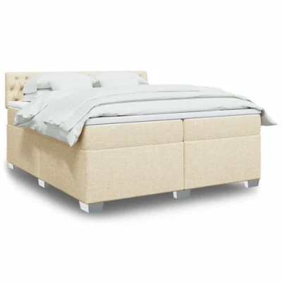 Image de vidaXL Sommier à lattes de lit avec matelas Crème 200x200 cm Tissu