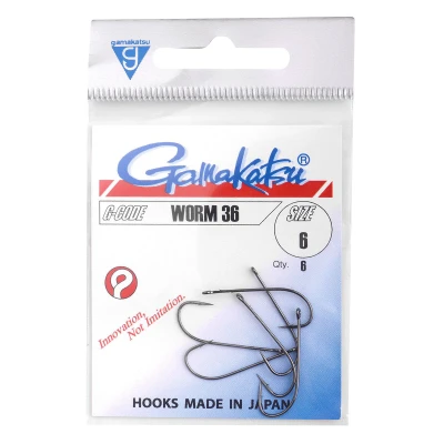 Afbeelding van Gamakatsu Worm 36 Black Hook 006 (6st) Witvis haken