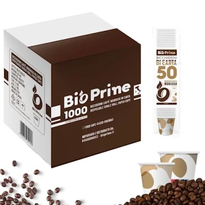 Afbeelding van 1000 koffieglazen 65 ml monouso kwantitatief herstel 50 stuks van biologisch afbreekbaar papier milieuvriendelijke wegwerp en jetkoffieglazen