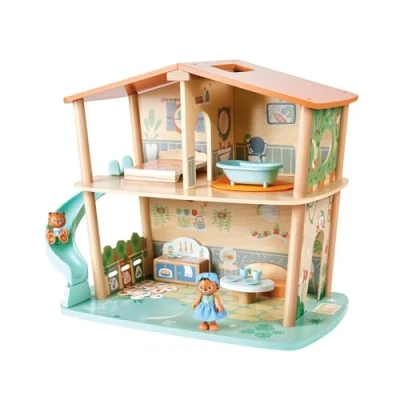 Afbeelding van Hape poppenhuis met inrichting en tijgerfamilie