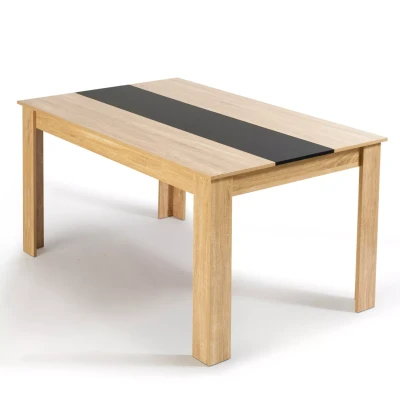 Afbeelding van Table à manger GEORGIA 6 personnes imitation hêtre et noire 140 x 90 cm