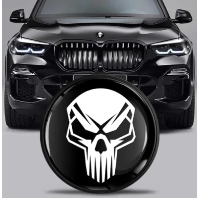 Afbeelding van SkinoEu Tuning embleem voor motorkap en kofferbak 82 mm compatibel met BMW 51767288752 doodskop zwart wit EX 22