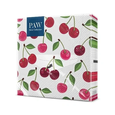 Afbeelding van PAW Papieren servetten, 3 laags (33 x 33 cm), 20 stuks, fruit, kersen, tafeldecoratie, ideaal voor verjaardagsfeest, tuinfeest, familiefeest, picknick (kersenpatroon)