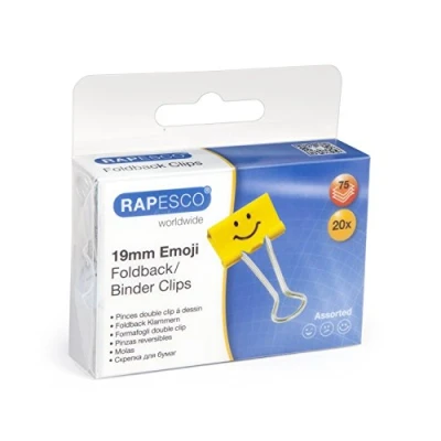 Afbeelding van Rapesco 1351 dubbele cliptangen, 19 mm, geel, 20 stuks