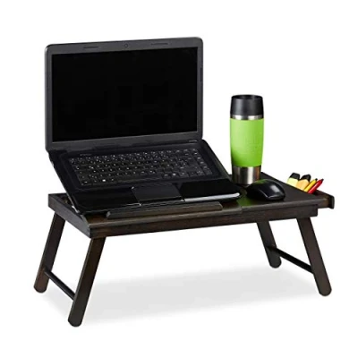 Afbeelding van Relaxdays laptoptafel bedtafel verstelbaar boekensteun schoottafel bamboe bruin