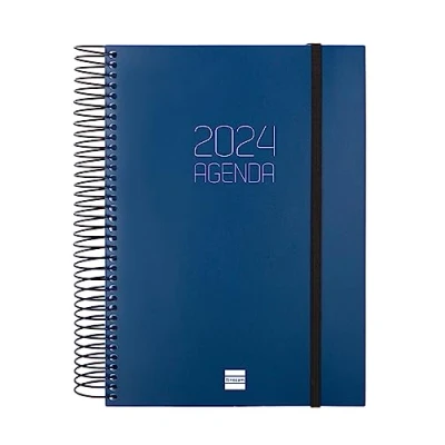 Afbeelding van Finocam Spiraalagenda 2024, ondoorzichtig, 1 dag per pagina, januari 2024 december (12 maanden), Franse versie, blauw