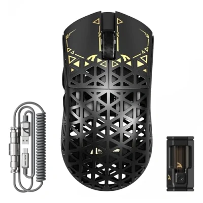 Afbeelding van ATTACK SHARK R5 Ultralichte gamingmuis van koolstofvezel, 39 g, 8000 Hz, 42000 dpi, PAW3950MAX sensor, Nordic 52840 MCU, Bluetooth/2.4G/bedraad, met spiraalkabel, PC/Mac, zwart