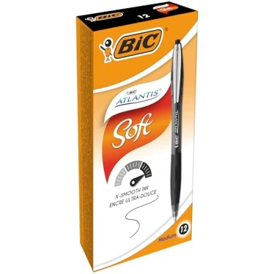 Afbeelding van Balpen Bic Atlantis soft metalen clip clic medium zwart