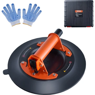 Afbeelding van VEVOR Tegelzuignap, 254 mm, zuignap, belasting 449 kg, met stalen handgreep, transportbox van polypropyleen, handschoenen, industriële hefzuignap voor glasplaten, graniet, tegels, metaal, hout