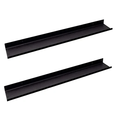 Afbeelding van MILUKA Wandrek, zwart, set van 2 zwevende wandplanken, 70 cm, metalen rek voor lijsten, foto&#039;s, objecten en wanddecoratie woonkamer, keuken, entree, slaapkamer, badkamer, kantoor, zwart